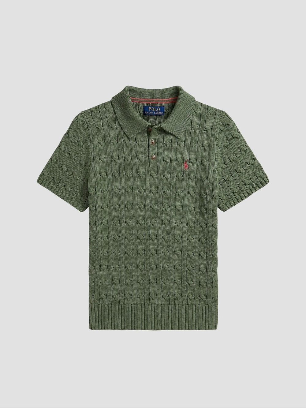 Polo by Ralph Lauren Olive Green Cable-Knit Polo Sweater